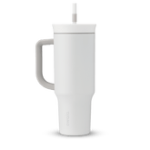 40oz Tumbler in Shy Marshmallow, off-white insulated tumbler with matching pale handle, lid, and straw