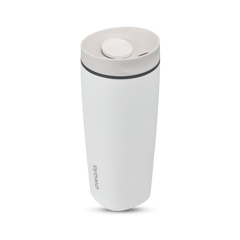 SmoothSip Slider 20oz in Shy Marshmallow, white body with off-white lid, white slider button, dark gray accent ring, and gray Owala logo