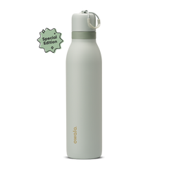 FreeSip Twist 24oz Summer Paradise; soft sage green body with matching pale sage twist cap, sage green twist cap accent band, and cream carry string with pale sage grip