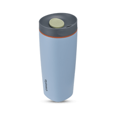 SmoothSip Slider 20oz in Lakeside, light blue body with dark gray lid, sage green slider button, and orange accent ring